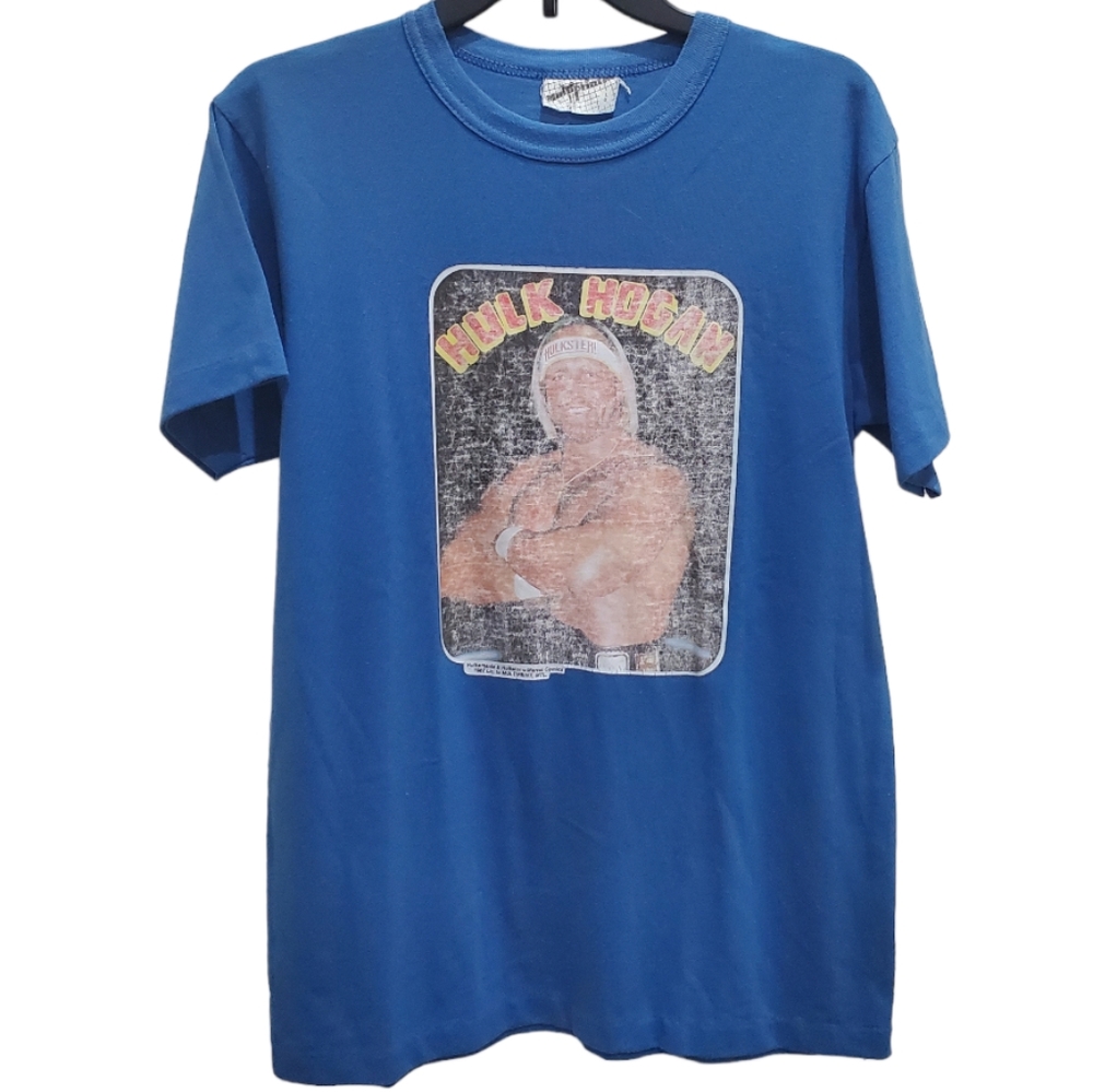Vintage Hulk Hogan Tee 80s WWE wrestling screen print Rare Blue 1987 M